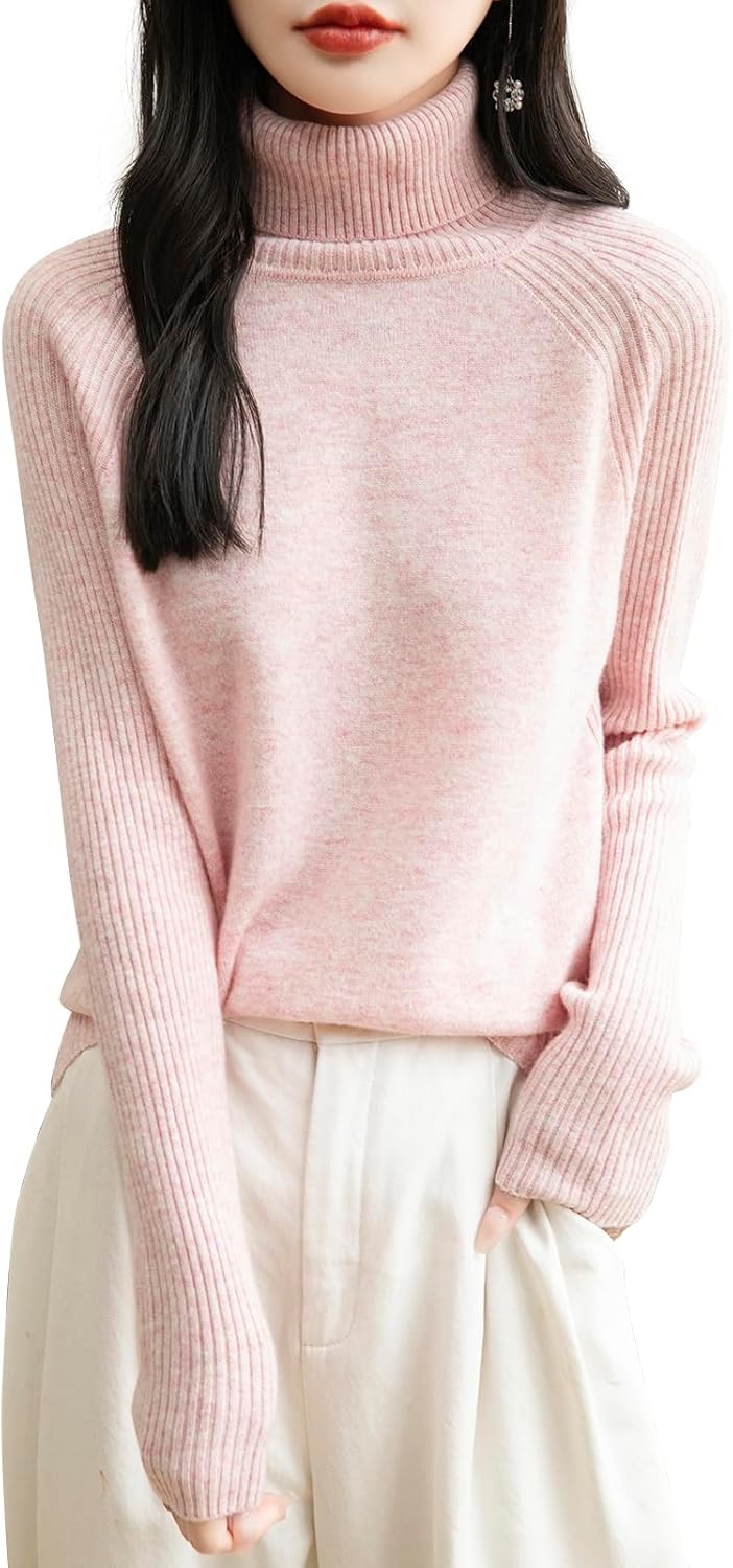 Chanyarn Women's Turtleneck 100% Merino Wool Sweater 2025 Fall Winter Classic Warm Soft Raglan Long Sleeve Knit Sweater