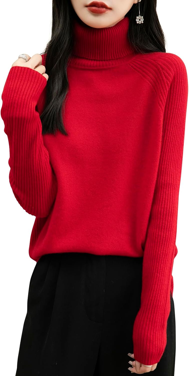 Chanyarn Women's Turtleneck 100% Merino Wool Sweater 2025 Fall Winter Classic Warm Soft Raglan Long Sleeve Knit Sweater