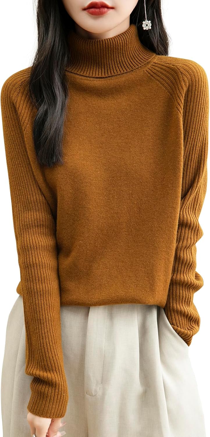 Chanyarn Women's Turtleneck 100% Merino Wool Sweater 2025 Fall Winter Classic Warm Soft Raglan Long Sleeve Knit Sweater