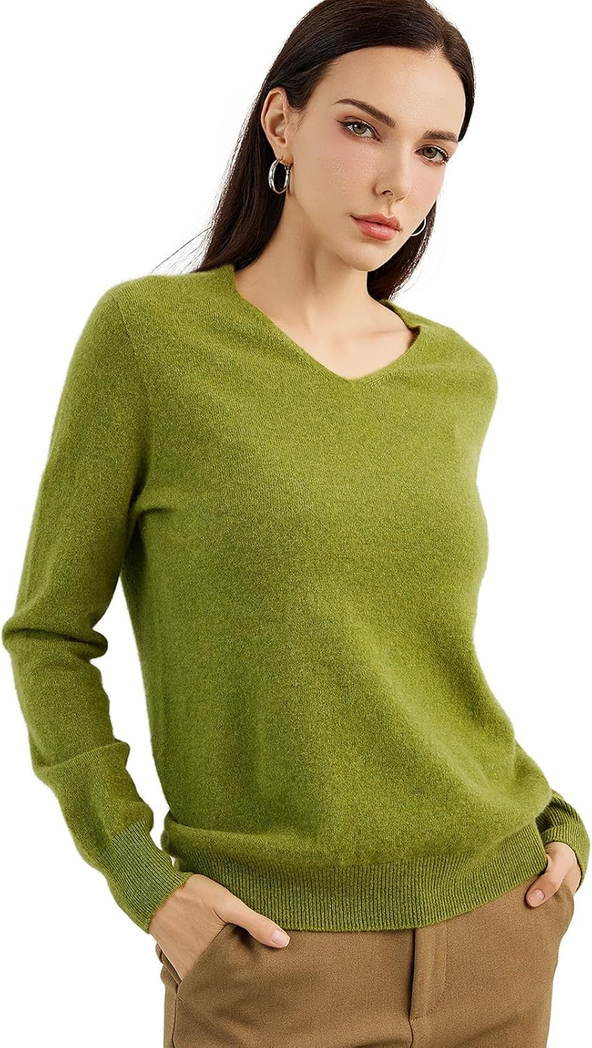 Chanyarn 100% Pure Cashmere Women's Sweater V-Neck Long Sleeve 2025 Fall Winter Warm Soft Knit Pullover