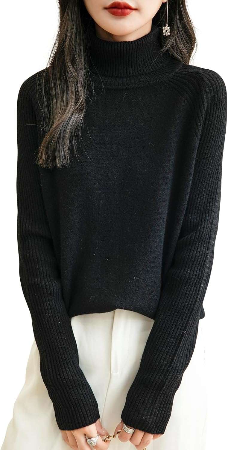 Chanyarn Women's Turtleneck 100% Merino Wool Sweater 2025 Fall Winter Classic Warm Soft Raglan Long Sleeve Knit Sweater