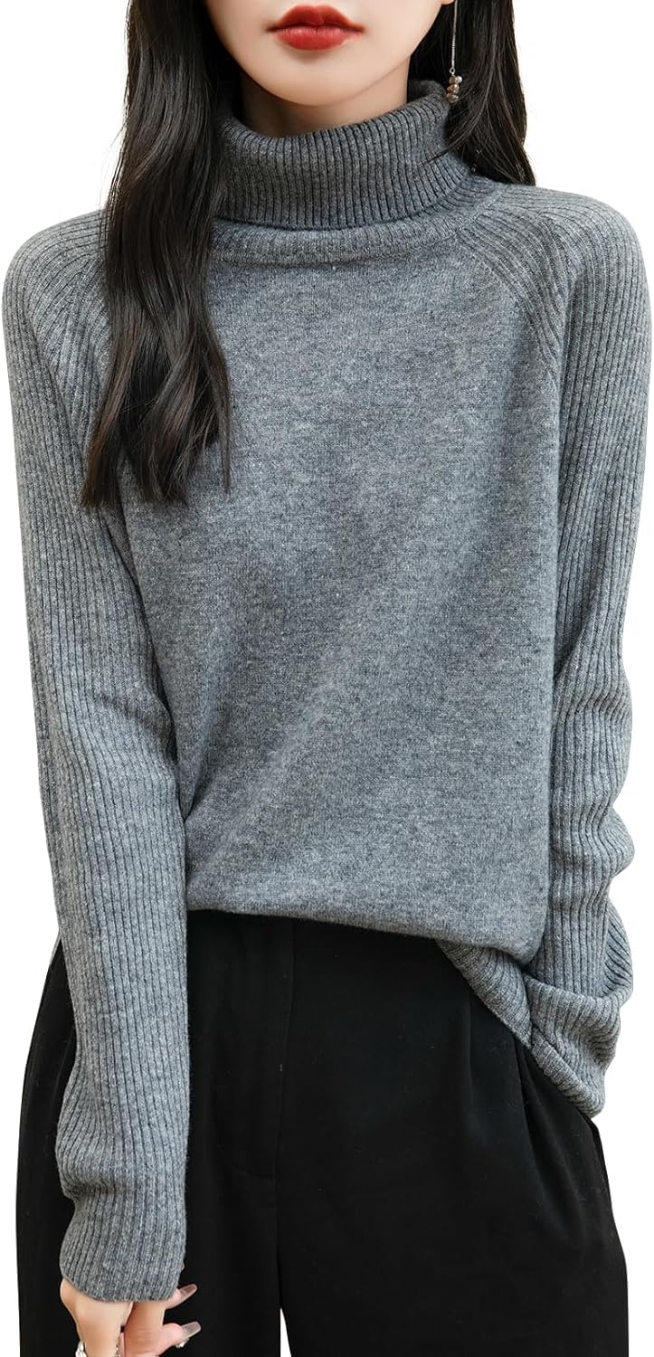 Chanyarn Women's Turtleneck 100% Merino Wool Sweater 2025 Fall Winter Classic Warm Soft Raglan Long Sleeve Knit Sweater