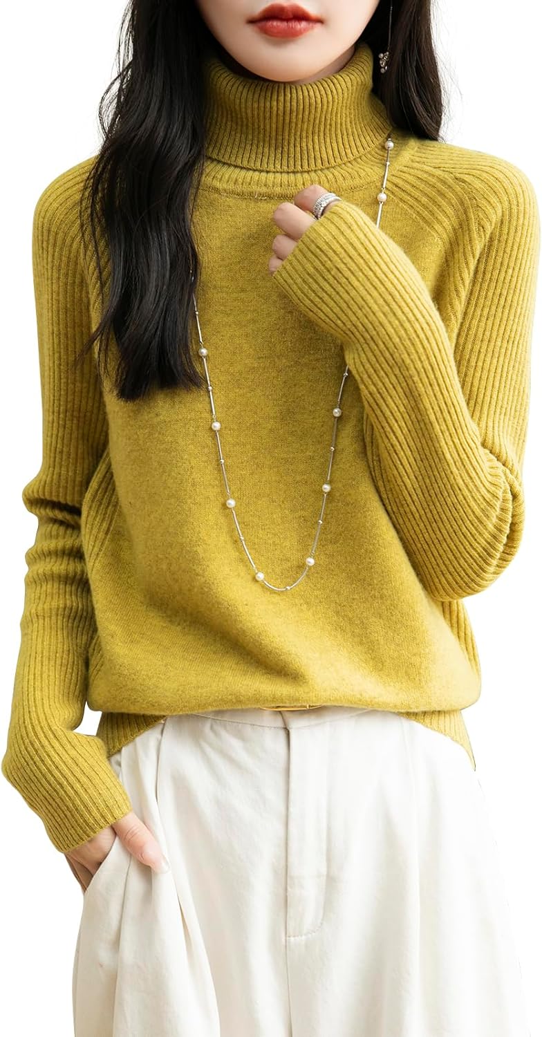 Chanyarn Women's Turtleneck 100% Merino Wool Sweater 2025 Fall Winter Classic Warm Soft Raglan Long Sleeve Knit Sweater