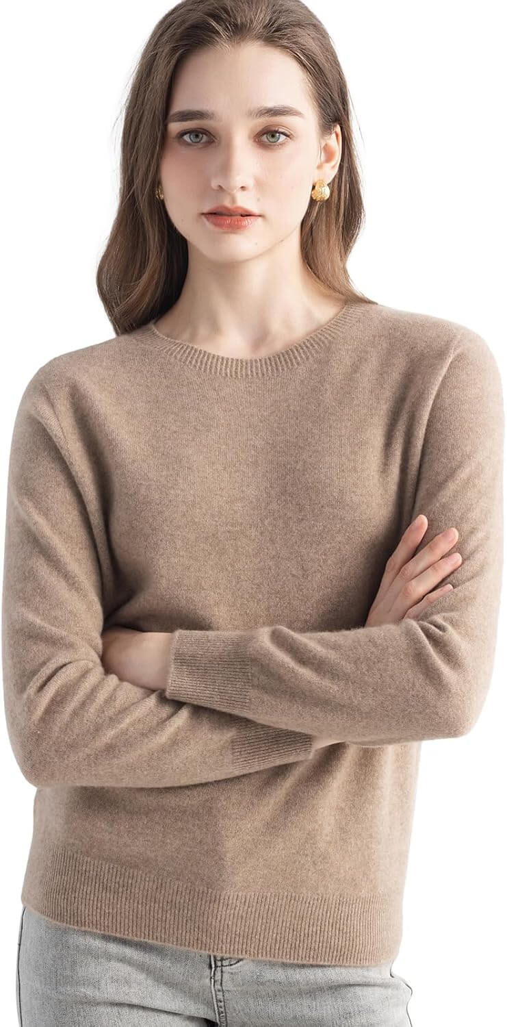 Women's 100% Pure Cashmere Sweater 2025 Fall Winter Crew Neck Long Sleeve Warm Soft Knitted Pullover