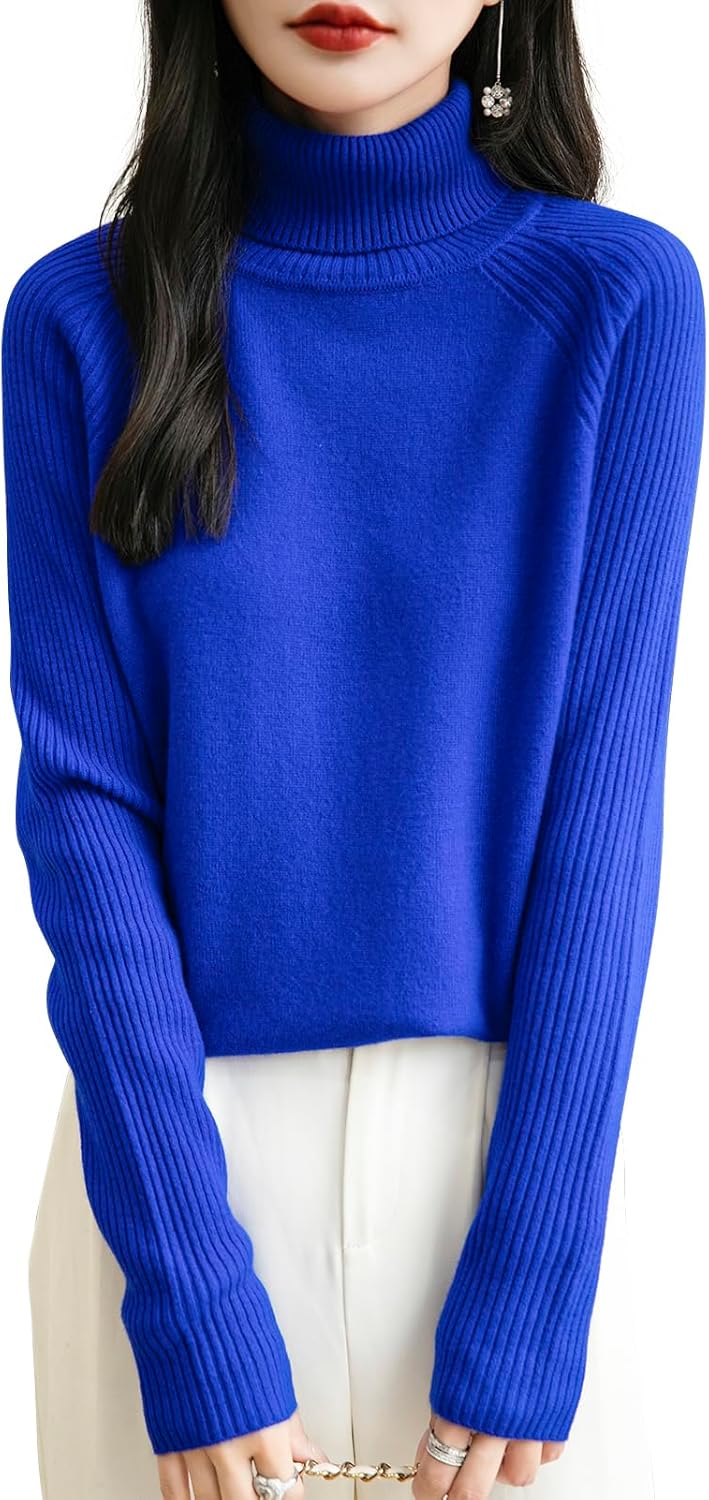 Chanyarn Women's Turtleneck 100% Merino Wool Sweater 2025 Fall Winter Classic Warm Soft Raglan Long Sleeve Knit Sweater