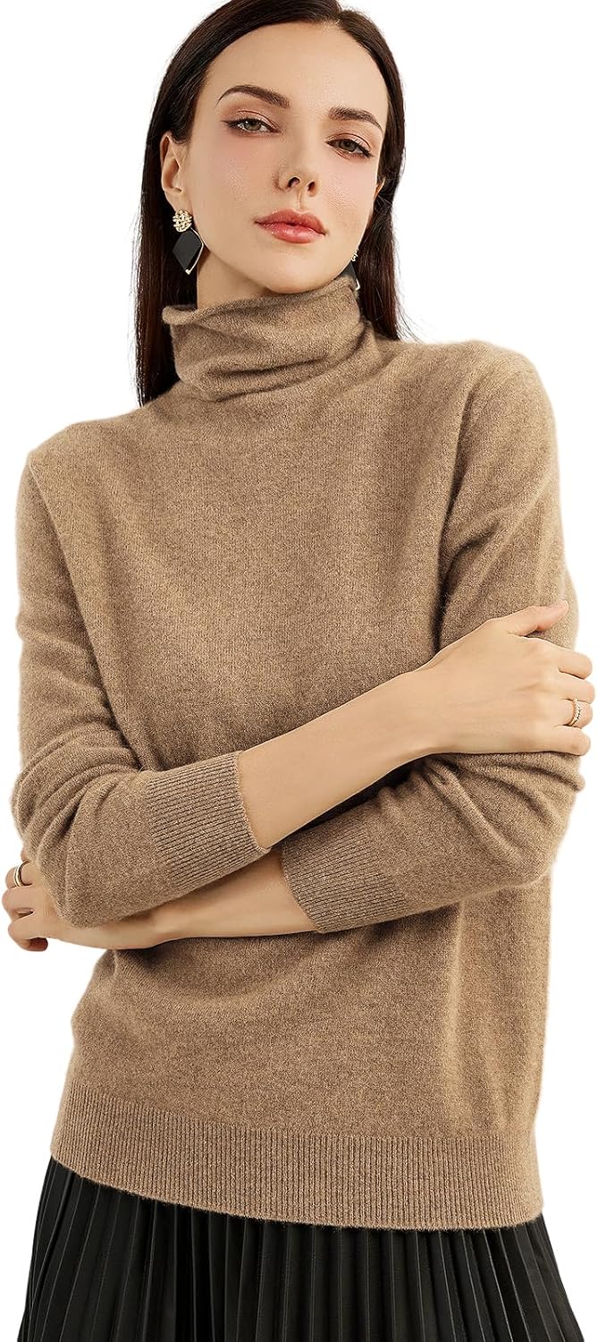 100% Pure Cashmere Women's Sweater Turtleneck Long Sleeve Warm Soft 2025 Fall Winter Knit Pullover