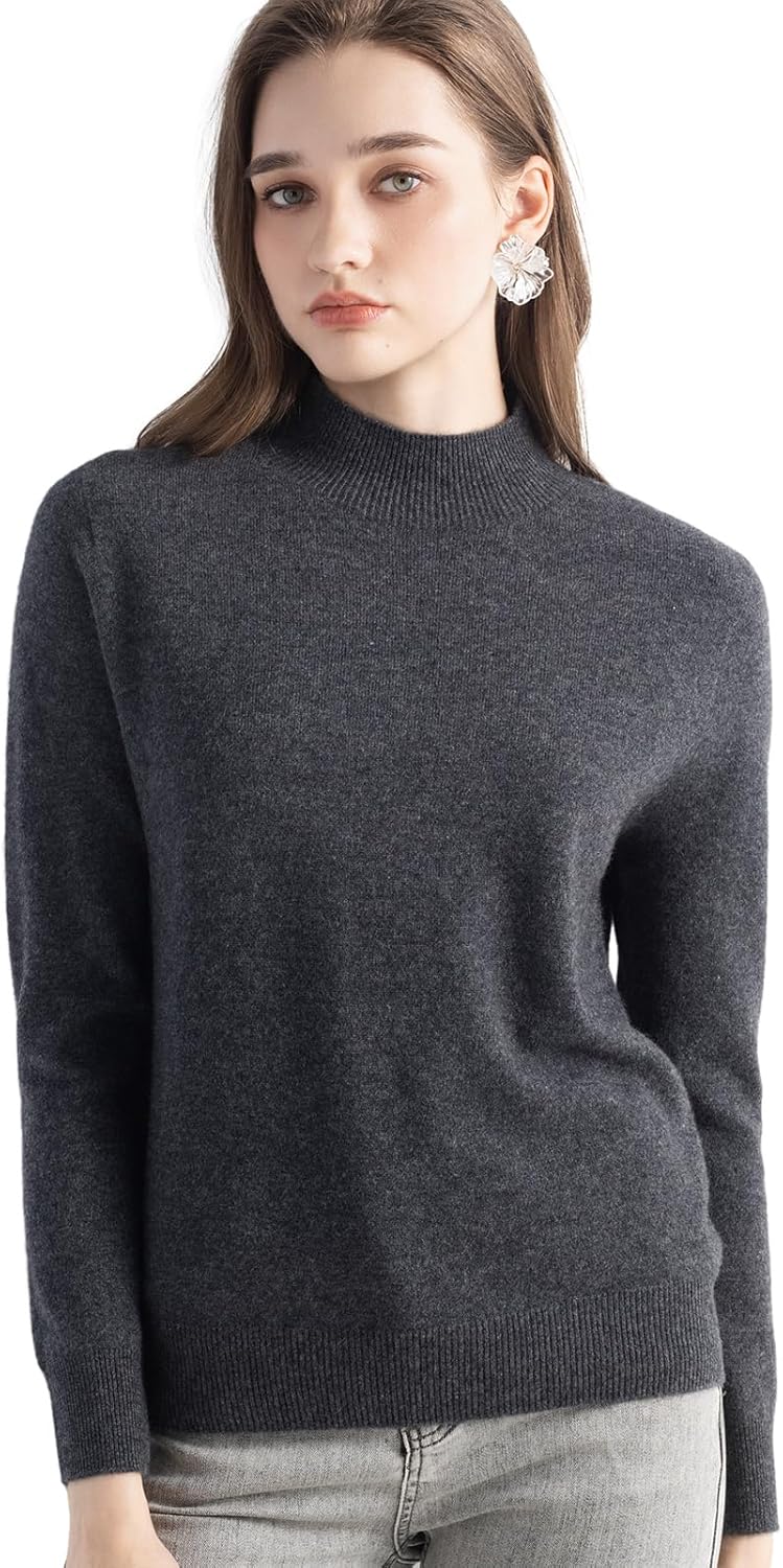 Women's 100% Pure Cashmere Sweater Mock Neck Long Sleeve Warm Leisure 2025 Fall Winter Knit Pullover