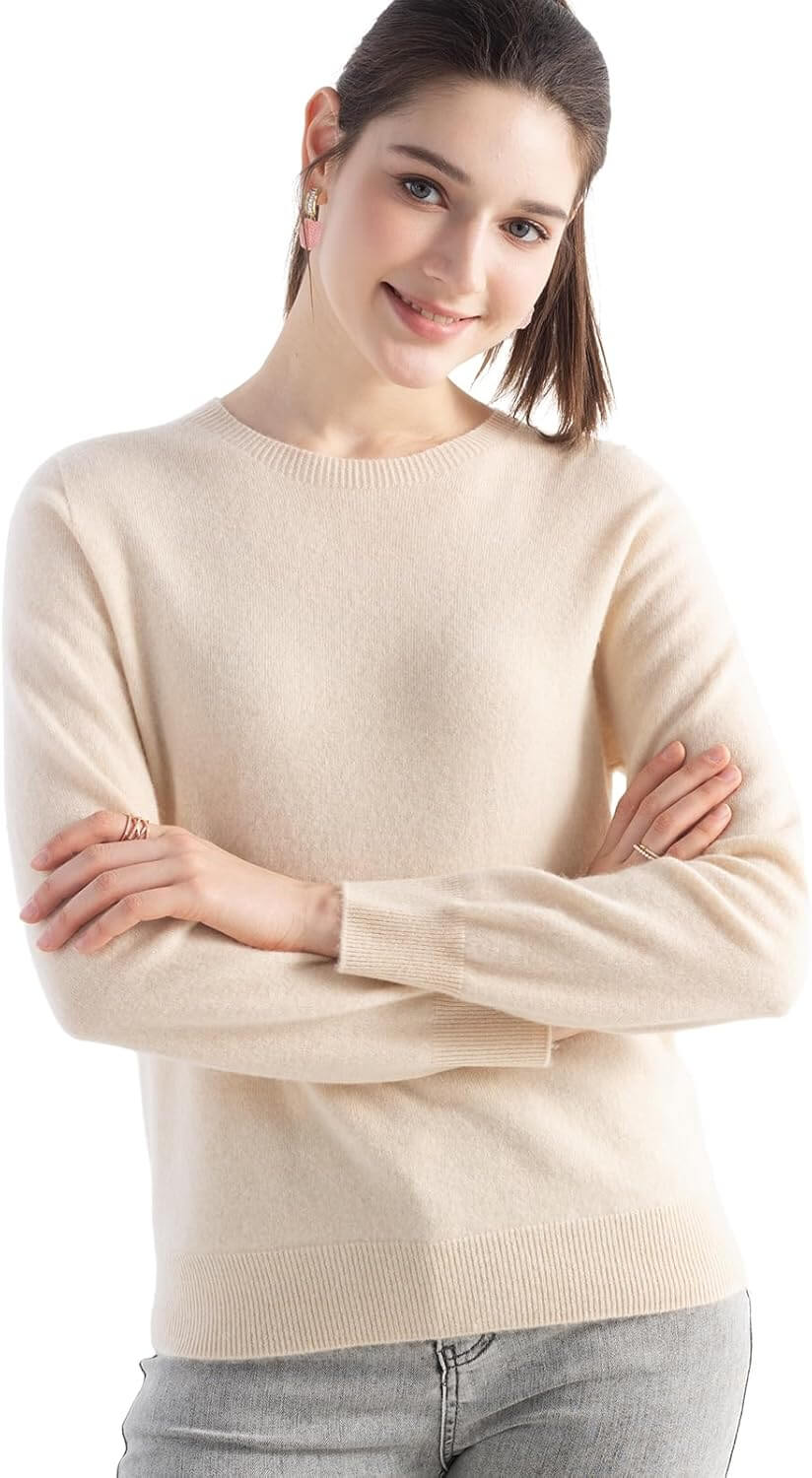 Women's 100% Pure Cashmere Sweater 2025 Fall Winter Crew Neck Long Sleeve Warm Soft Knitted Pullover