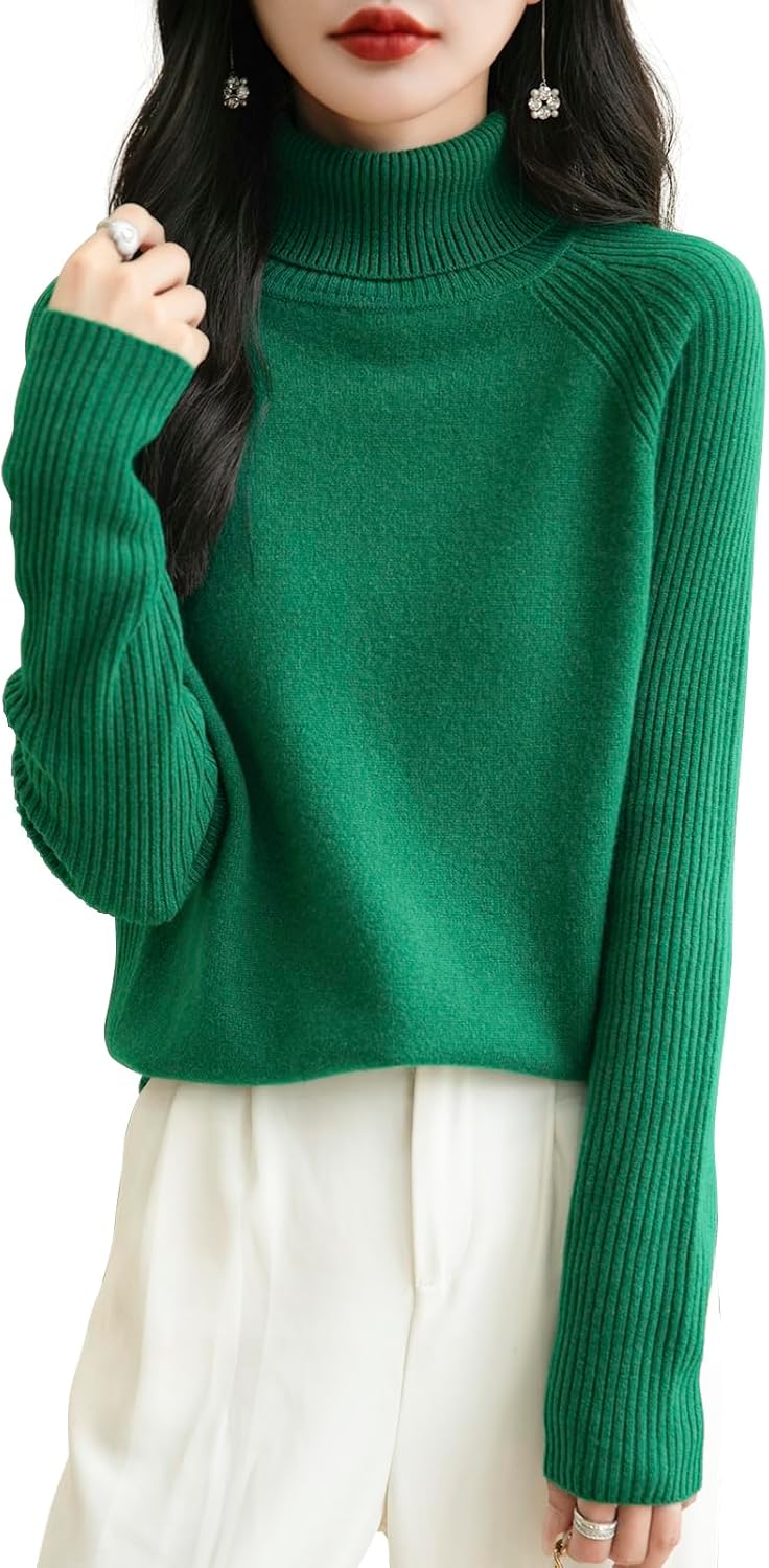 Chanyarn Women's Turtleneck 100% Merino Wool Sweater 2025 Fall Winter Classic Warm Soft Raglan Long Sleeve Knit Sweater