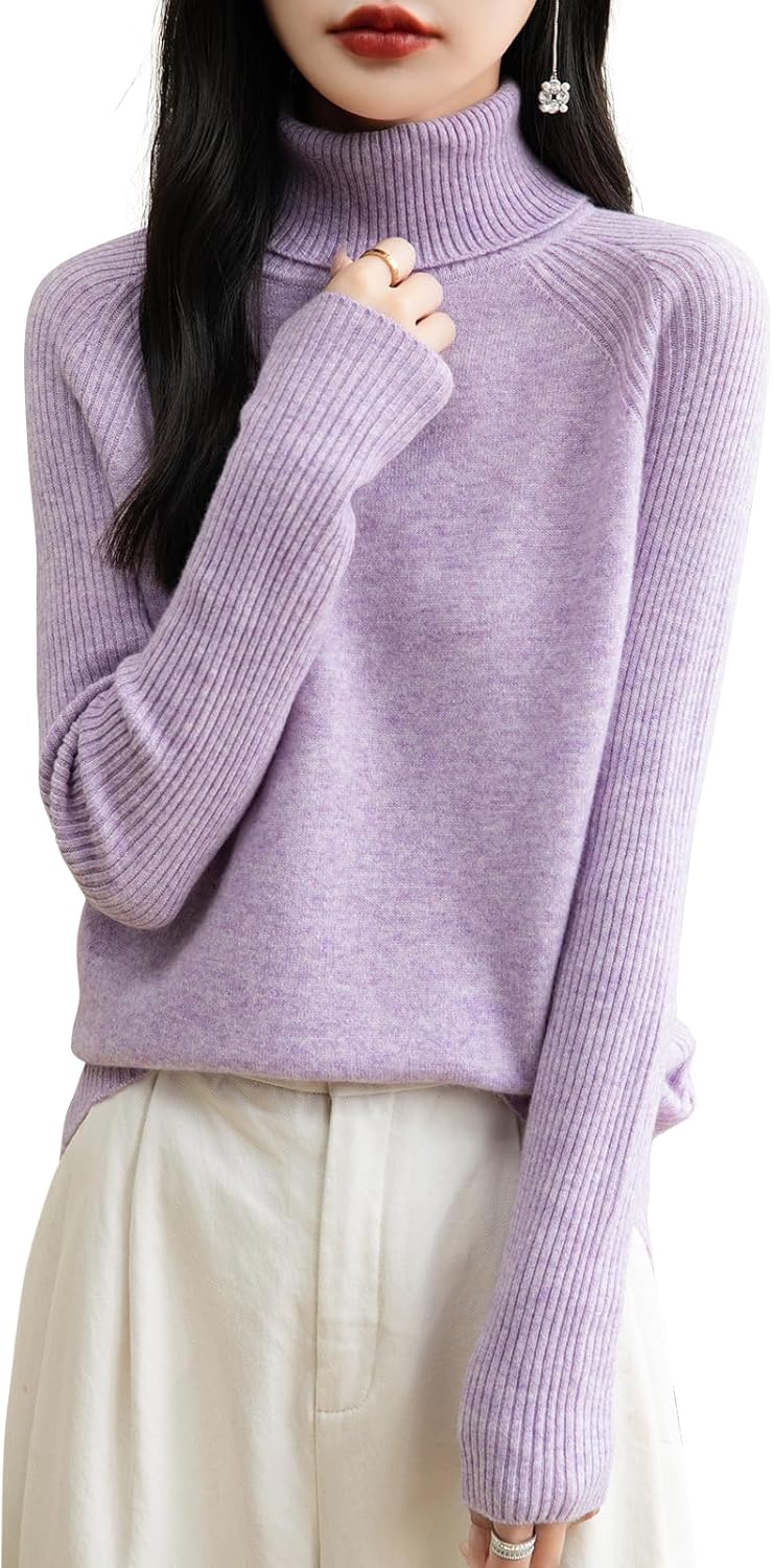 Chanyarn Women's Turtleneck 100% Merino Wool Sweater 2025 Fall Winter Classic Warm Soft Raglan Long Sleeve Knit Sweater