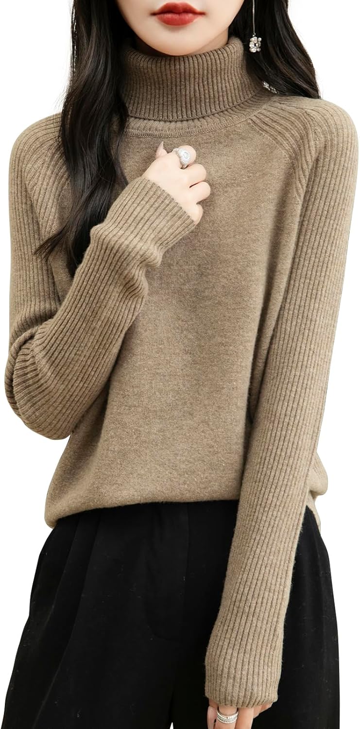 Chanyarn Women's Turtleneck 100% Merino Wool Sweater 2025 Fall Winter Classic Warm Soft Raglan Long Sleeve Knit Sweater