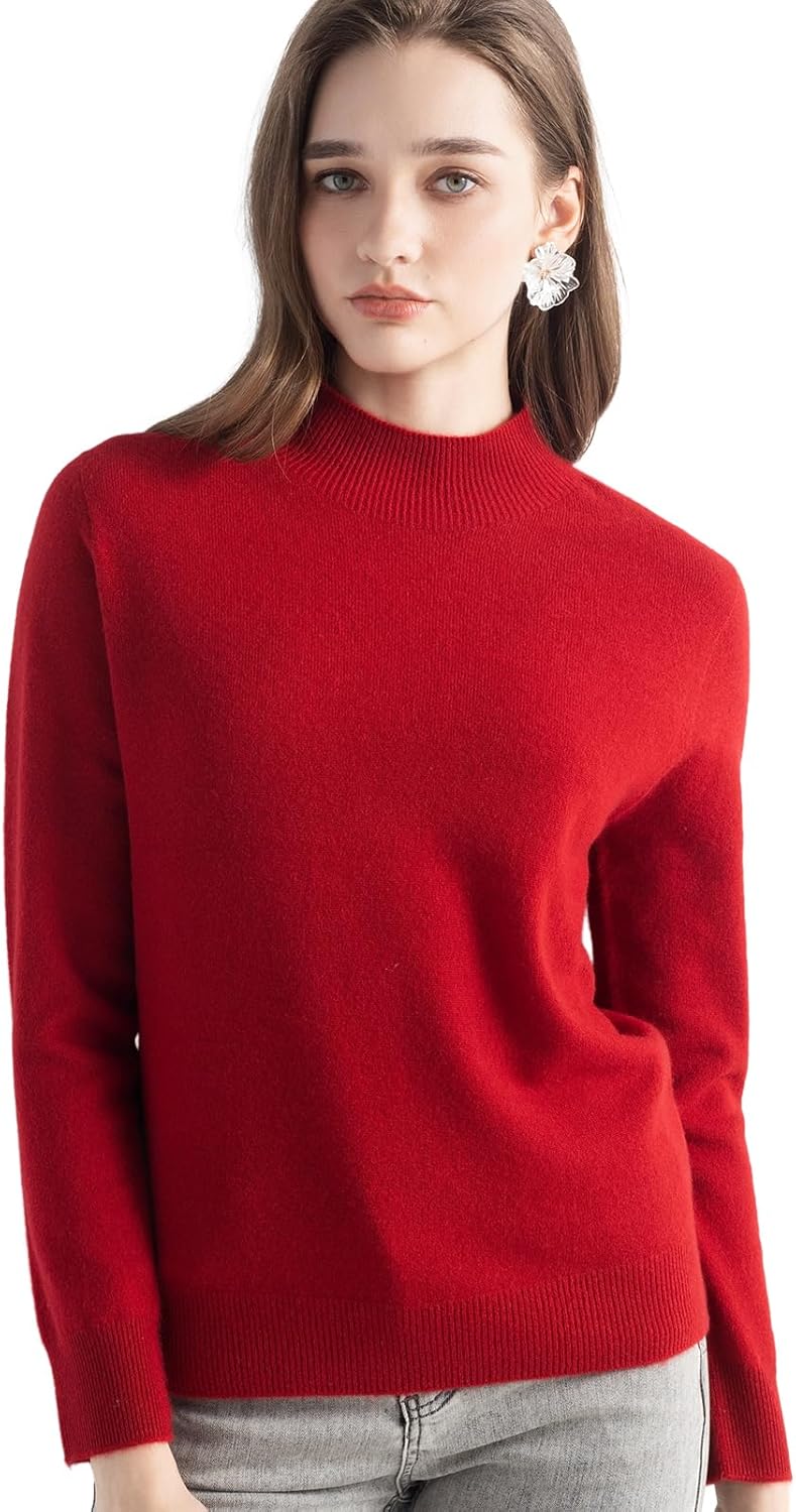 Women's 100% Pure Cashmere Sweater Mock Neck Long Sleeve Warm Leisure 2025 Fall Winter Knit Pullover