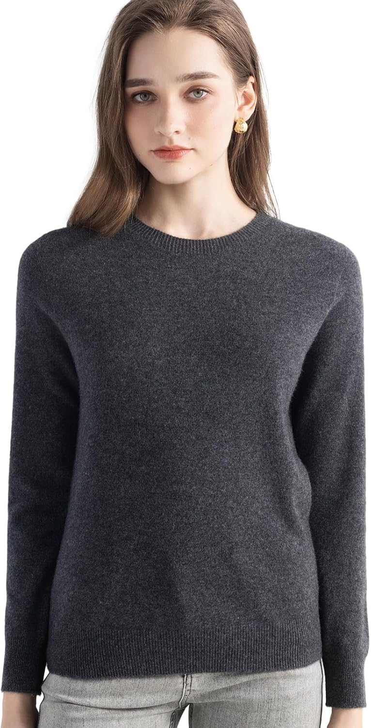Women's 100% Pure Cashmere Sweater 2025 Fall Winter Crew Neck Long Sleeve Warm Soft Knitted Pullover