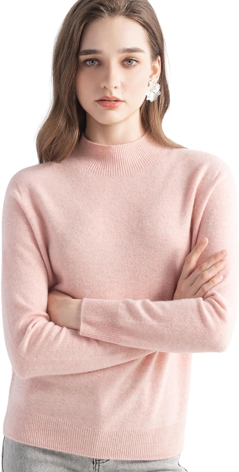 Women's 100% Pure Cashmere Sweater Mock Neck Long Sleeve Warm Leisure 2025 Fall Winter Knit Pullover