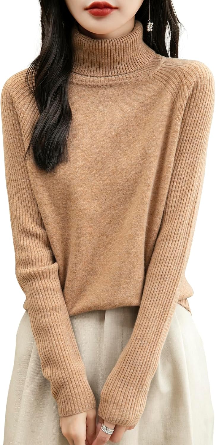 Chanyarn Women's Turtleneck 100% Merino Wool Sweater 2025 Fall Winter Classic Warm Soft Raglan Long Sleeve Knit Sweater