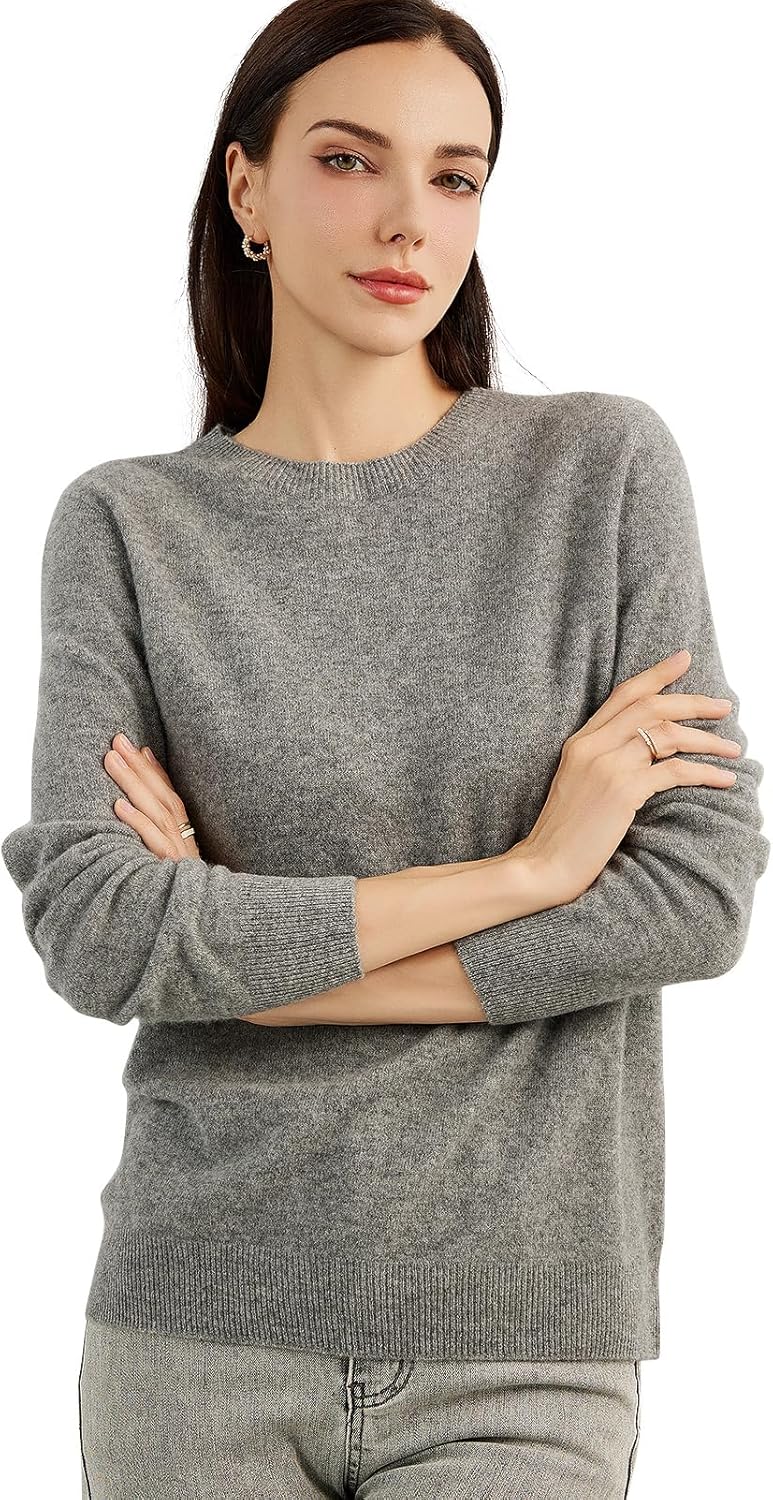 Women's 100% Pure Cashmere Sweater 2025 Fall Winter Crew Neck Long Sleeve Warm Soft Knitted Pullover