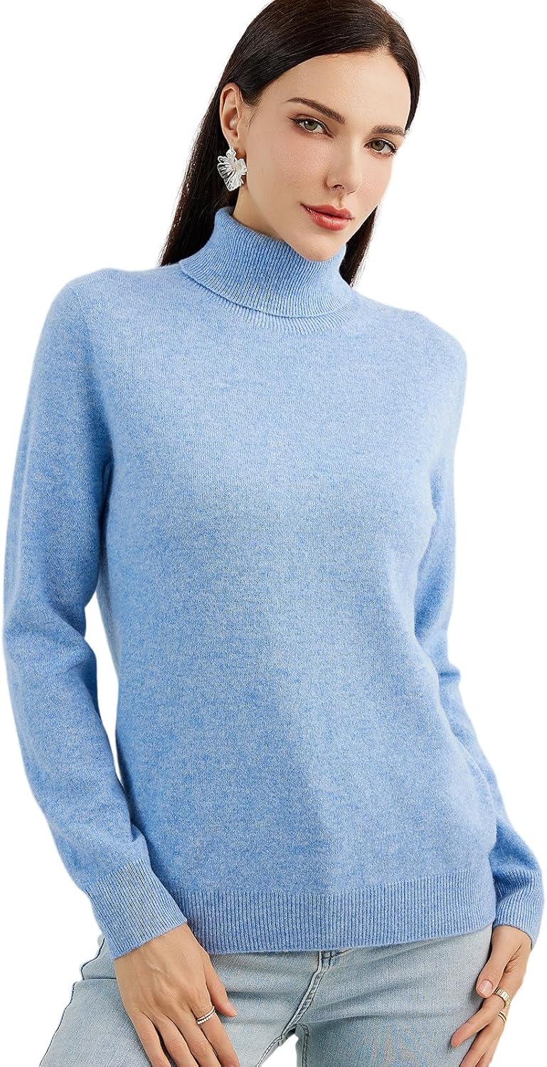 Women's 100% Pure Cashmere Sweater Turtleneck Long Sleeve Warm Soft 2025 Fall Winter Knit Pullover