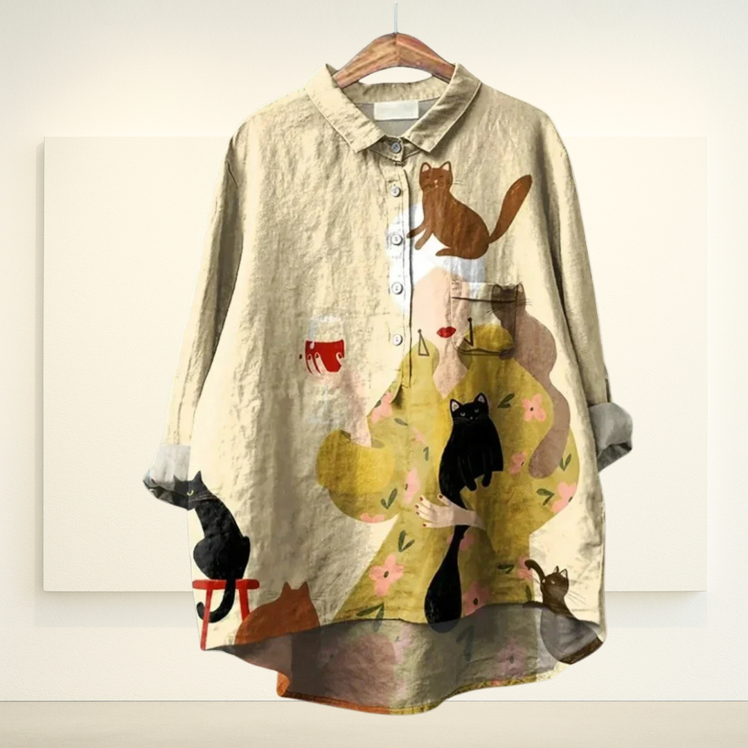 Kunst op Blouse | Katten in Silhouet