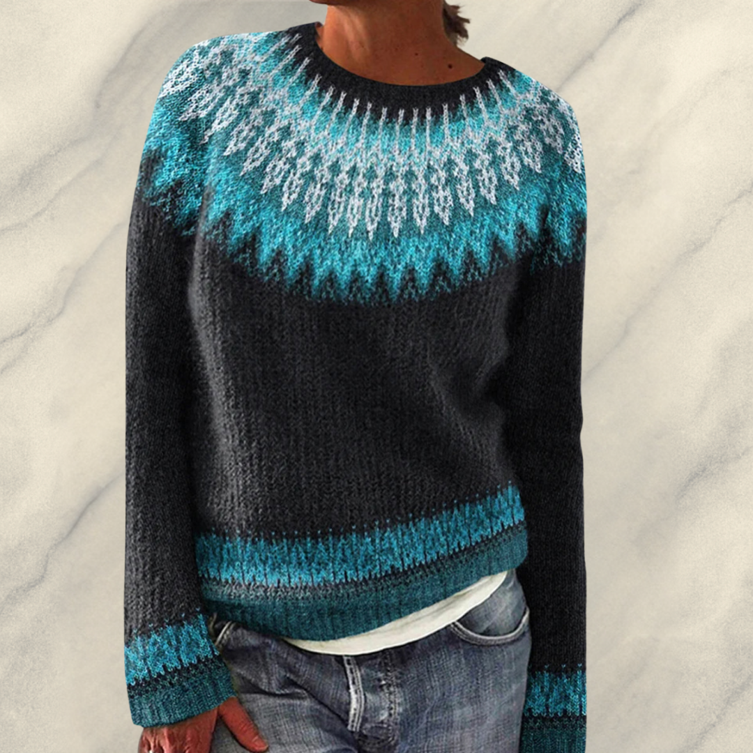 Karina | Blauw Motief Knusse Trui