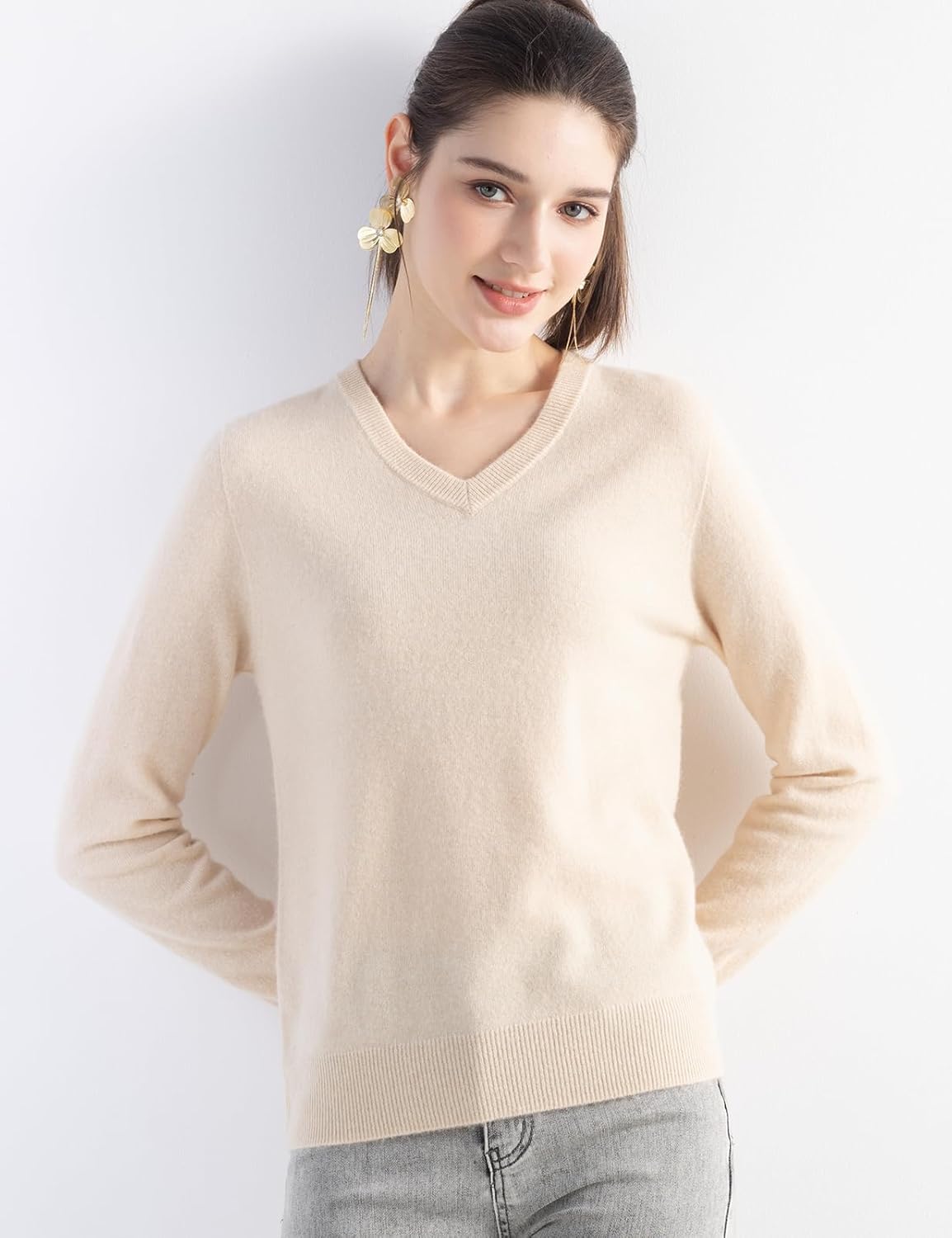 Chanyarn 100% Pure Cashmere Women's Sweater V-Neck Long Sleeve 2025 Fall Winter Warm Soft Knit Pullover