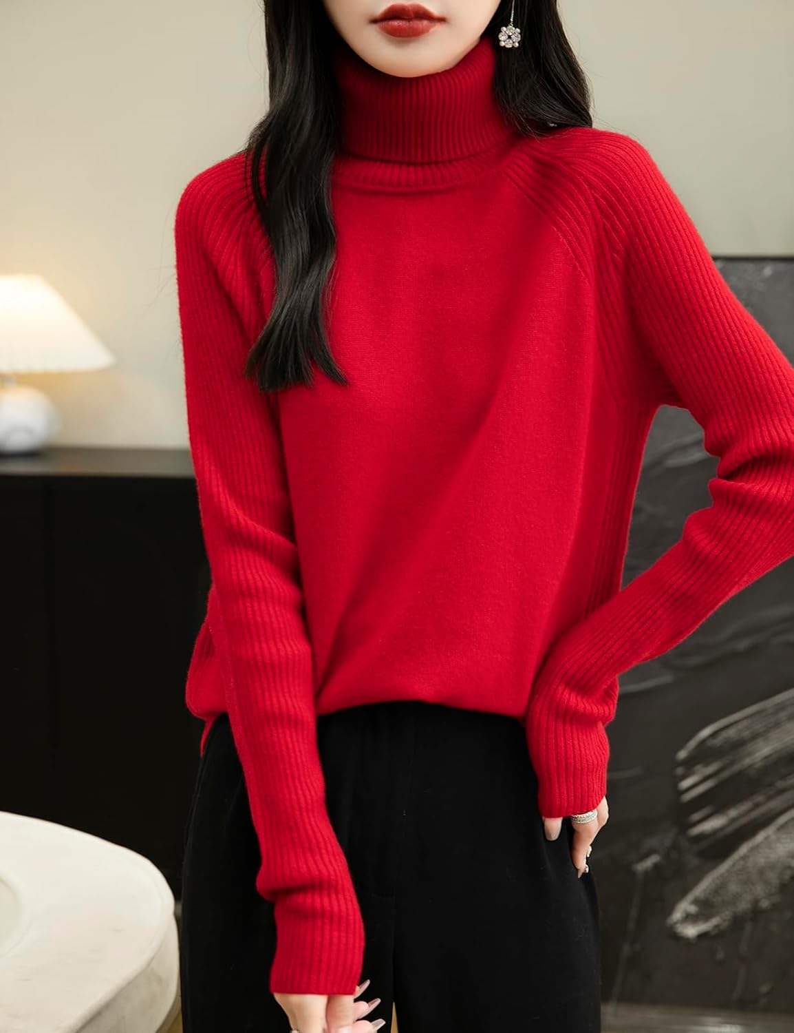Chanyarn Women's Turtleneck 100% Merino Wool Sweater 2025 Fall Winter Classic Warm Soft Raglan Long Sleeve Knit Sweater