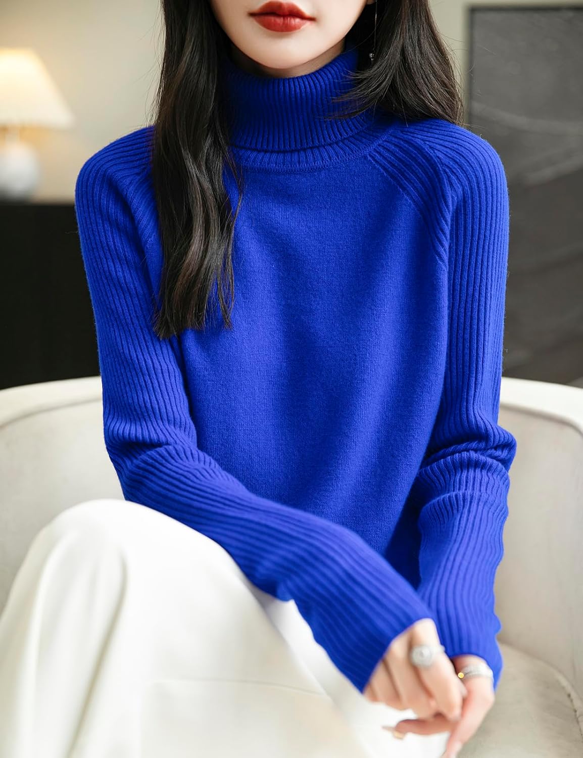 Chanyarn Women's Turtleneck 100% Merino Wool Sweater 2025 Fall Winter Classic Warm Soft Raglan Long Sleeve Knit Sweater