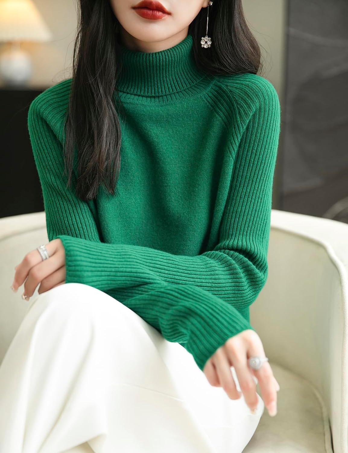 Chanyarn Women's Turtleneck 100% Merino Wool Sweater 2025 Fall Winter Classic Warm Soft Raglan Long Sleeve Knit Sweater