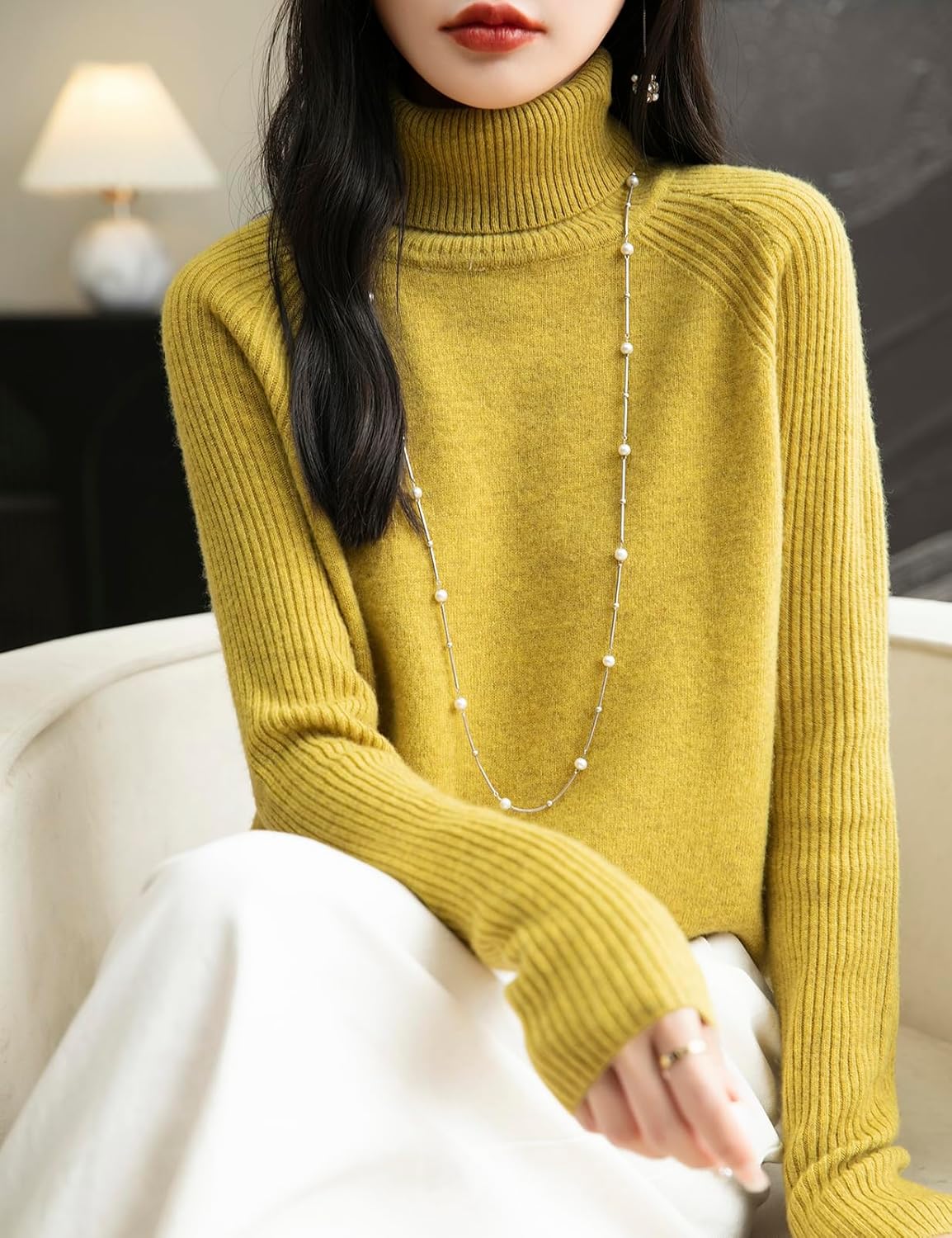 Chanyarn Women's Turtleneck 100% Merino Wool Sweater 2025 Fall Winter Classic Warm Soft Raglan Long Sleeve Knit Sweater