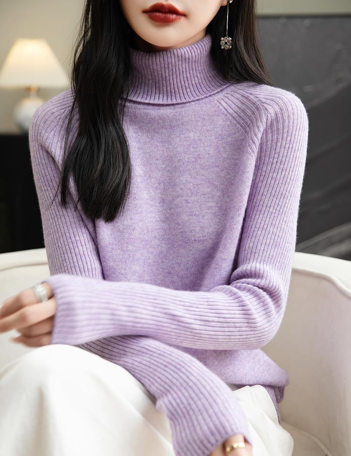Chanyarn Women's Turtleneck 100% Merino Wool Sweater 2025 Fall Winter Classic Warm Soft Raglan Long Sleeve Knit Sweater