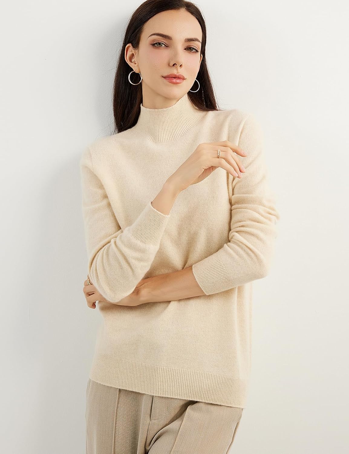100% Pure Cashmere Women's Sweater Mock Neck Long Sleeve Warm Soft 2025 Fall Winter Knit Pullover