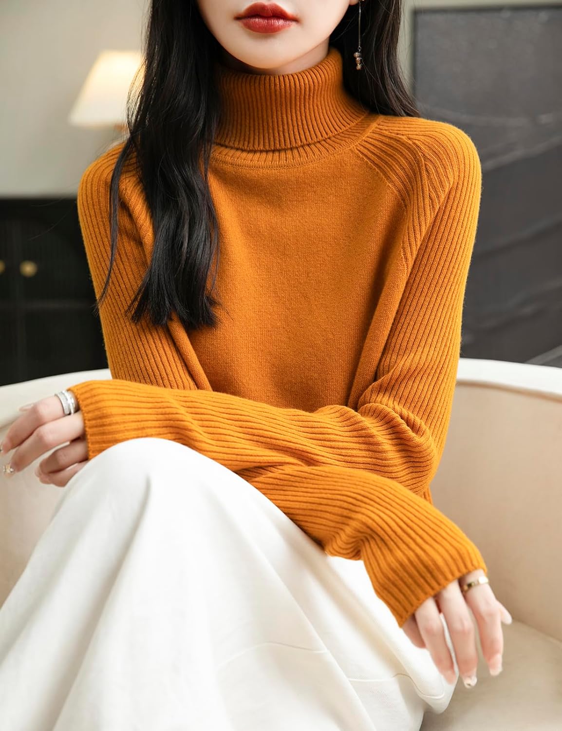 Chanyarn Women's Turtleneck 100% Merino Wool Sweater 2025 Fall Winter Classic Warm Soft Raglan Long Sleeve Knit Sweater