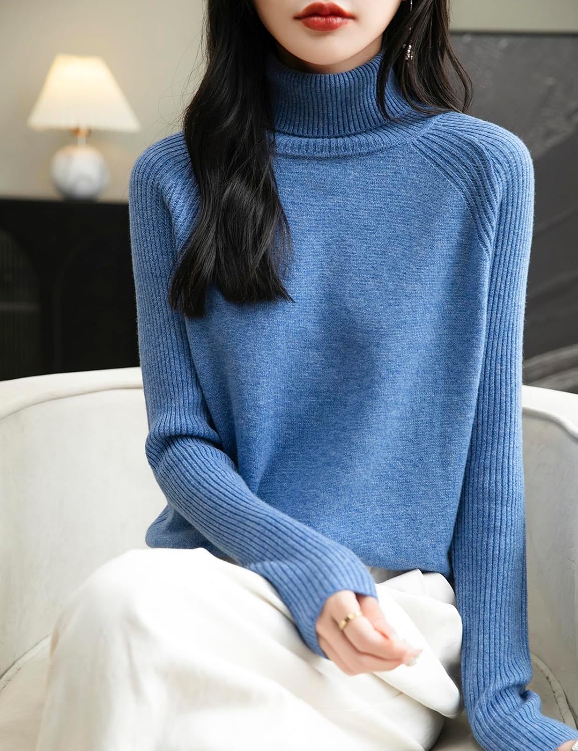 Chanyarn Women's Turtleneck 100% Merino Wool Sweater 2025 Fall Winter Classic Warm Soft Raglan Long Sleeve Knit Sweater