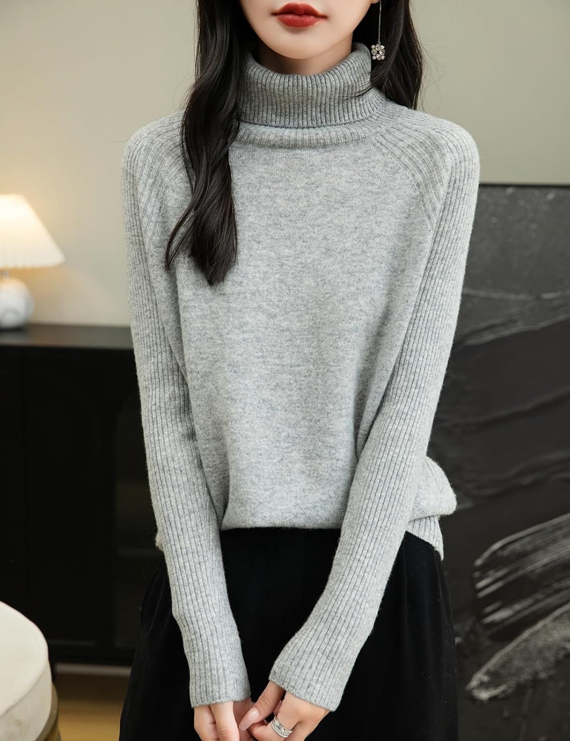 Chanyarn Women's Turtleneck 100% Merino Wool Sweater 2025 Fall Winter Classic Warm Soft Raglan Long Sleeve Knit Sweater