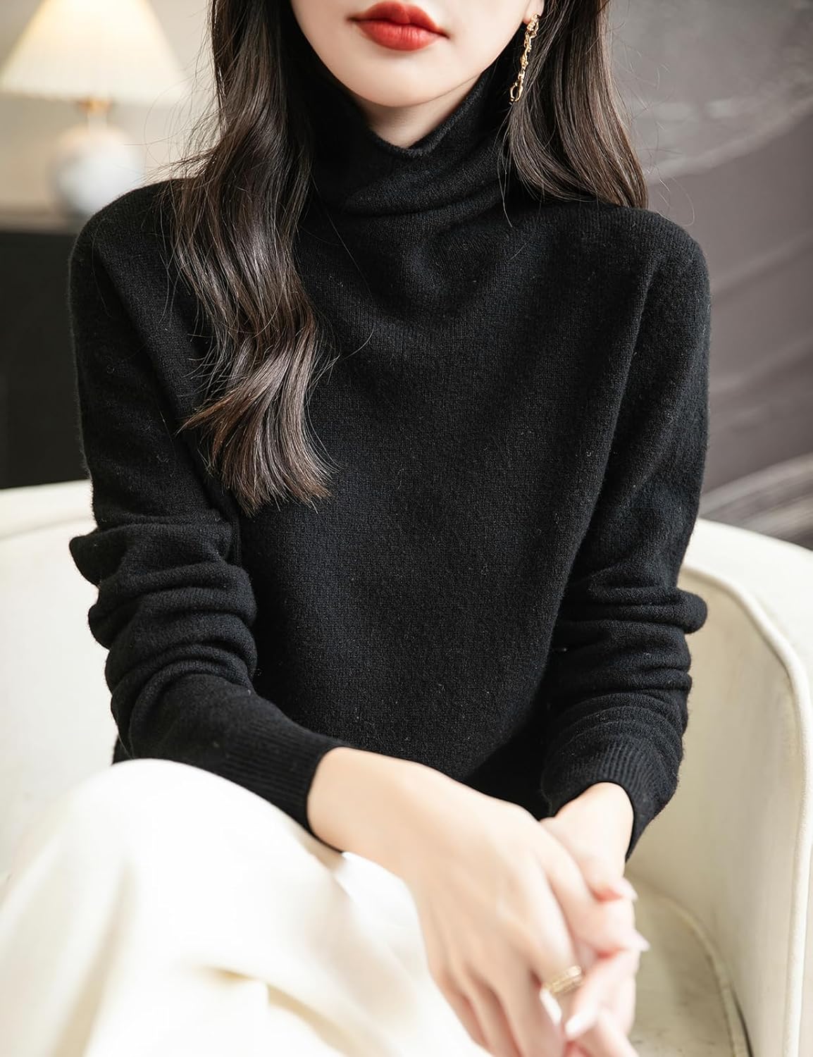 Chanyarn Women's 100% Merino Wool Seamless Sweater Turtleneck First-Line Ready to Wear Long Sleeve Knitted Pullover Tops