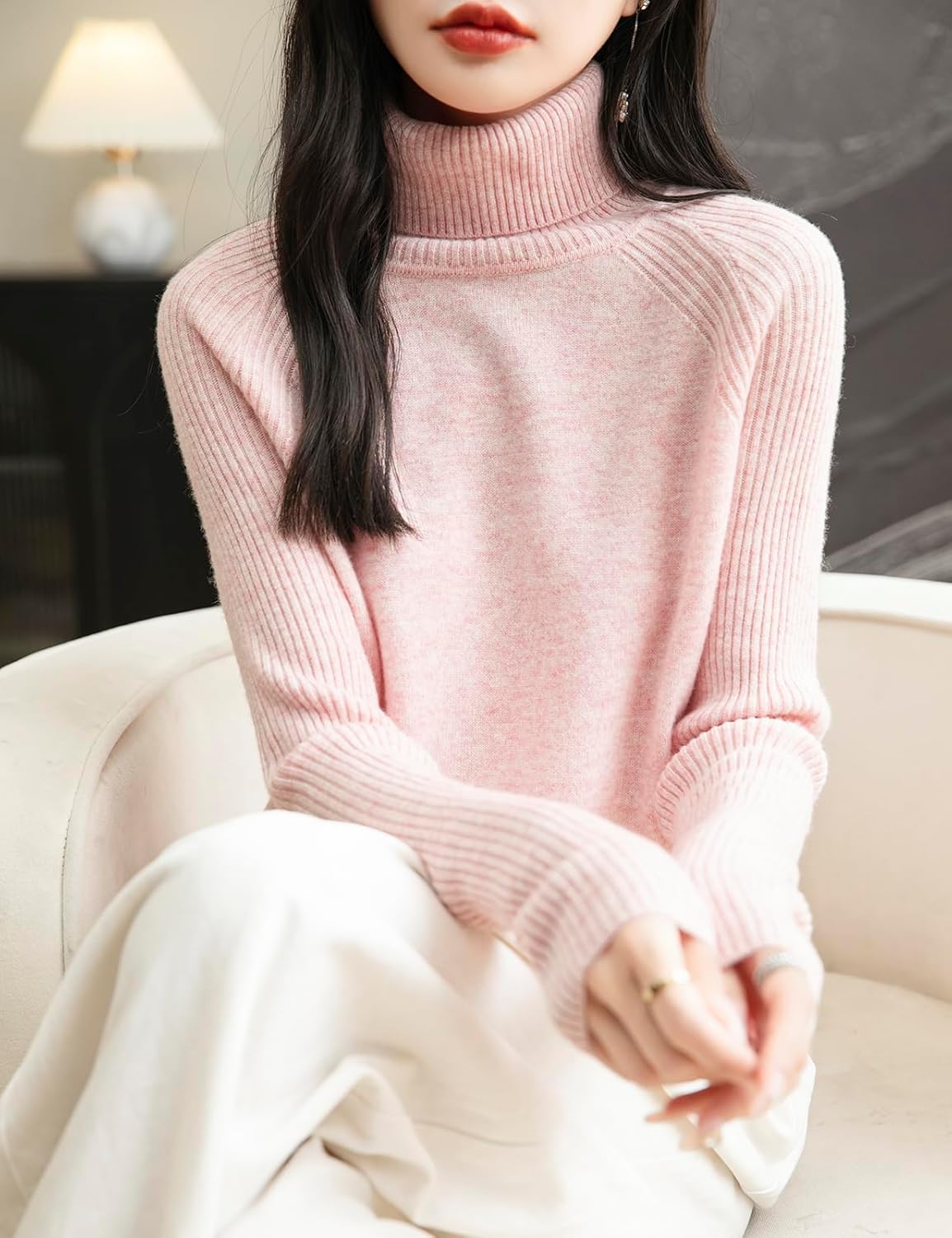 Chanyarn Women's Turtleneck 100% Merino Wool Sweater 2025 Fall Winter Classic Warm Soft Raglan Long Sleeve Knit Sweater