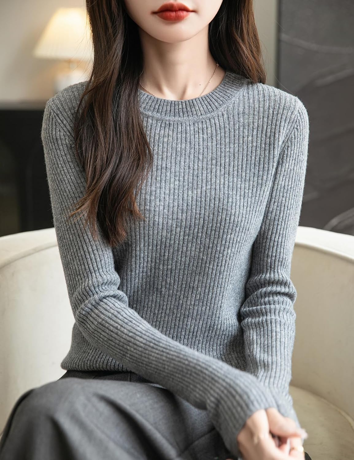 Women's 100% Merino Wool Sweater 2025 Fall Winter Crew Neck Long Sleeve Warm Soft Ribbed Knit Pullover Sweater