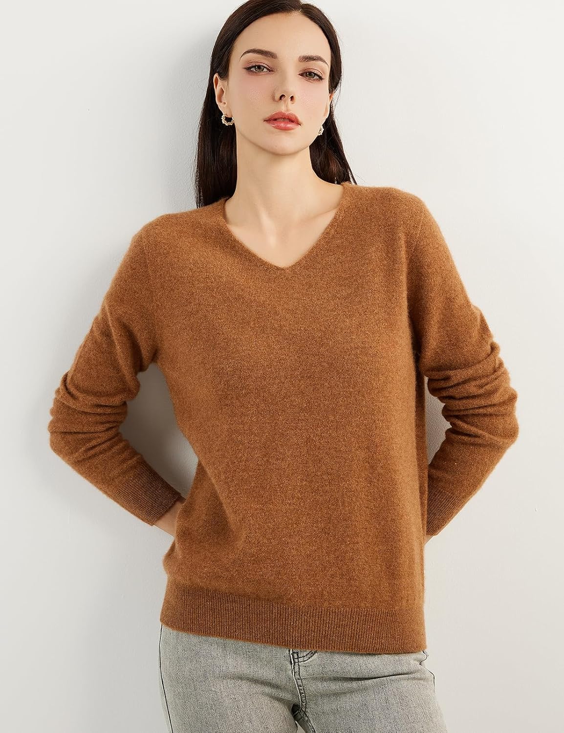 Chanyarn 100% Pure Cashmere Women's Sweater V-Neck Long Sleeve 2025 Fall Winter Warm Soft Knit Pullover