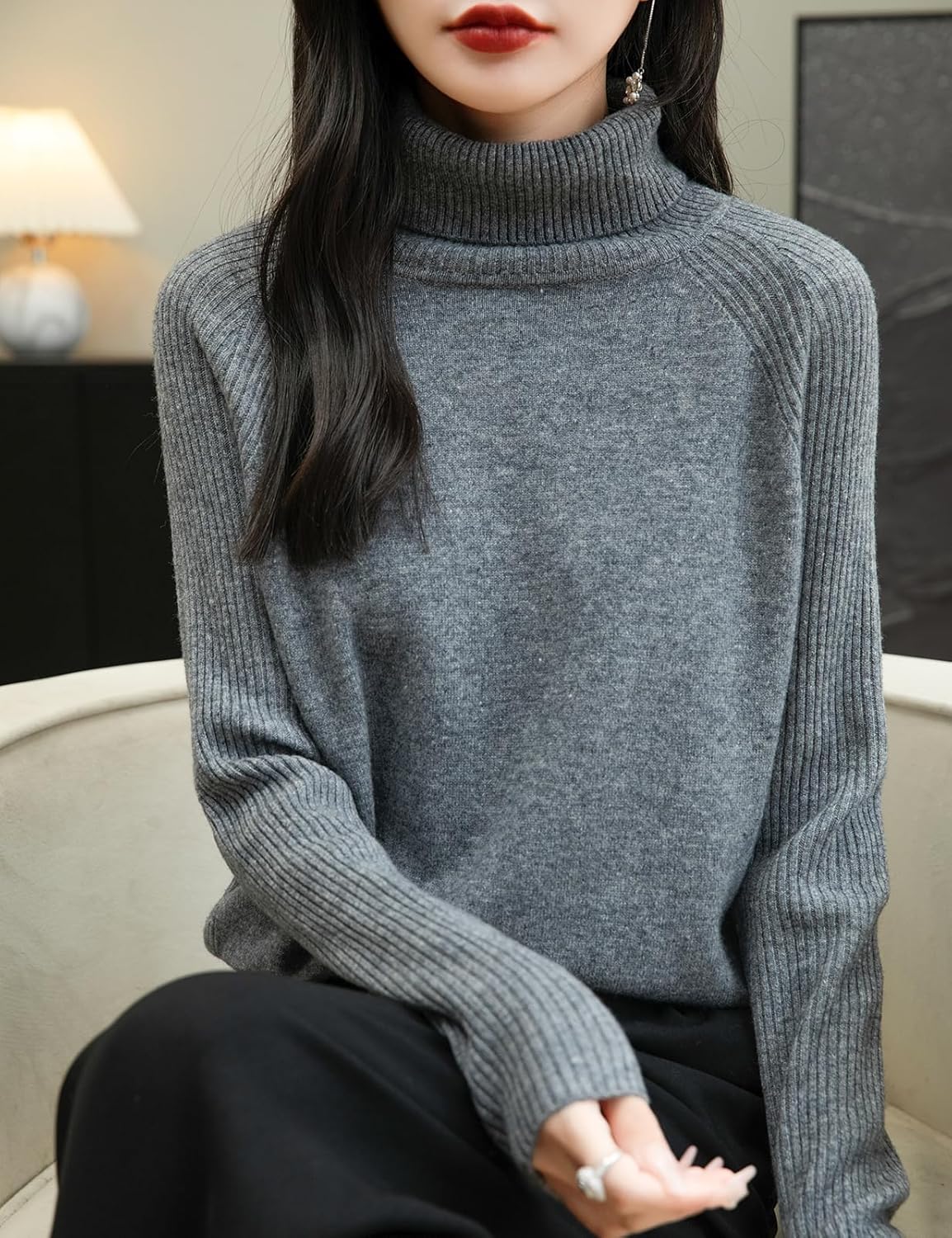 Chanyarn Women's Turtleneck 100% Merino Wool Sweater 2025 Fall Winter Classic Warm Soft Raglan Long Sleeve Knit Sweater