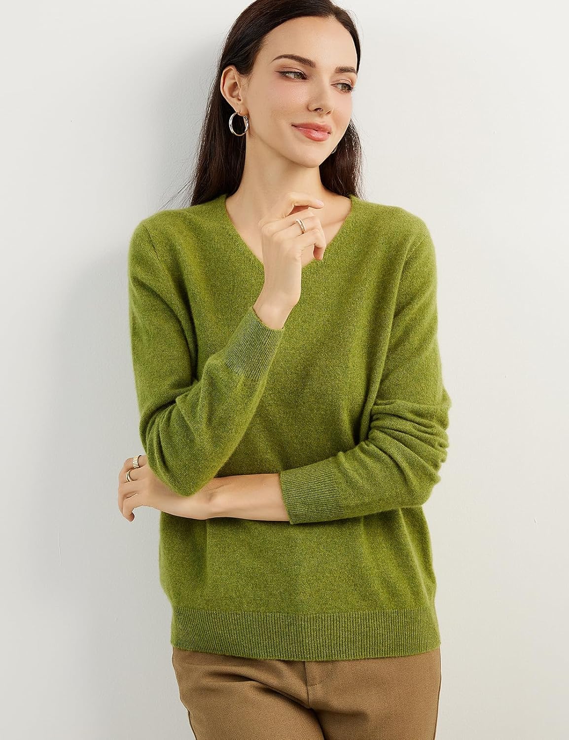 Chanyarn 100% Pure Cashmere Women's Sweater V-Neck Long Sleeve 2025 Fall Winter Warm Soft Knit Pullover