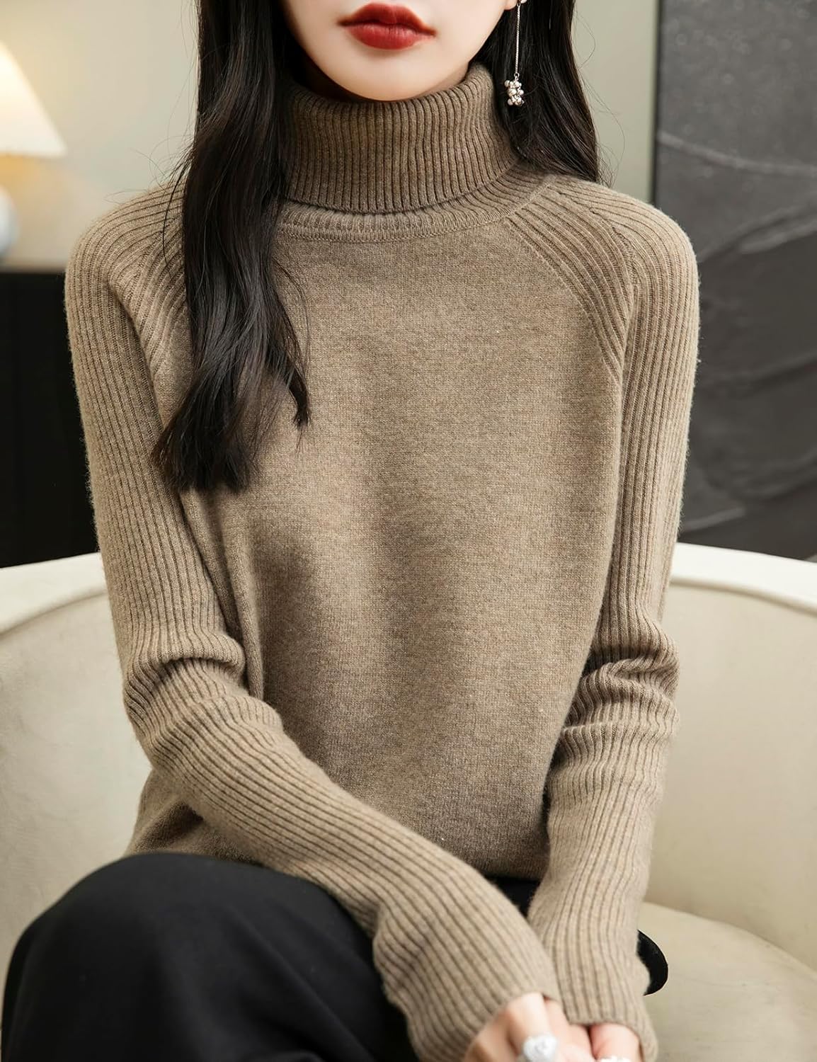 Chanyarn Women's Turtleneck 100% Merino Wool Sweater 2025 Fall Winter Classic Warm Soft Raglan Long Sleeve Knit Sweater
