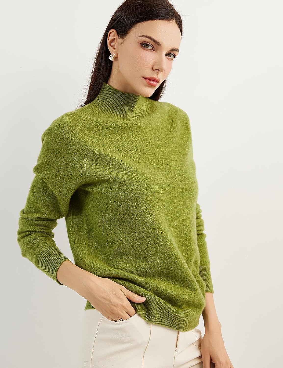 100% Pure Cashmere Women's Sweater Mock Neck Long Sleeve Warm Soft 2025 Fall Winter Knit Pullover