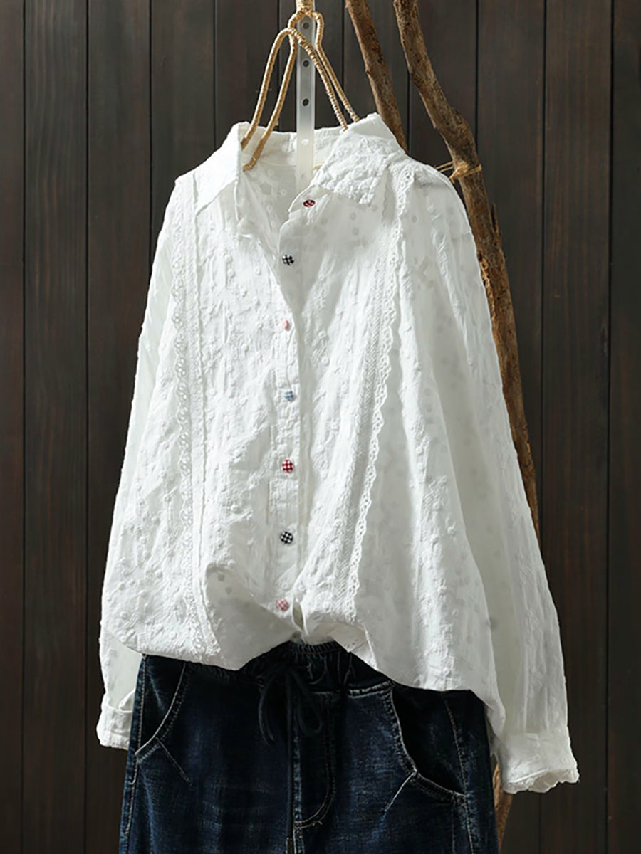 Dames Lente Arty Borduurwerk 100% Katoenen Shirt