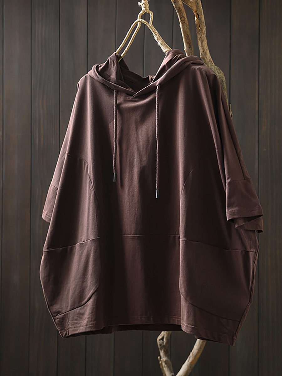 Dames Zomer Casual Pure Color Hooded Shirt van 100% Katoen