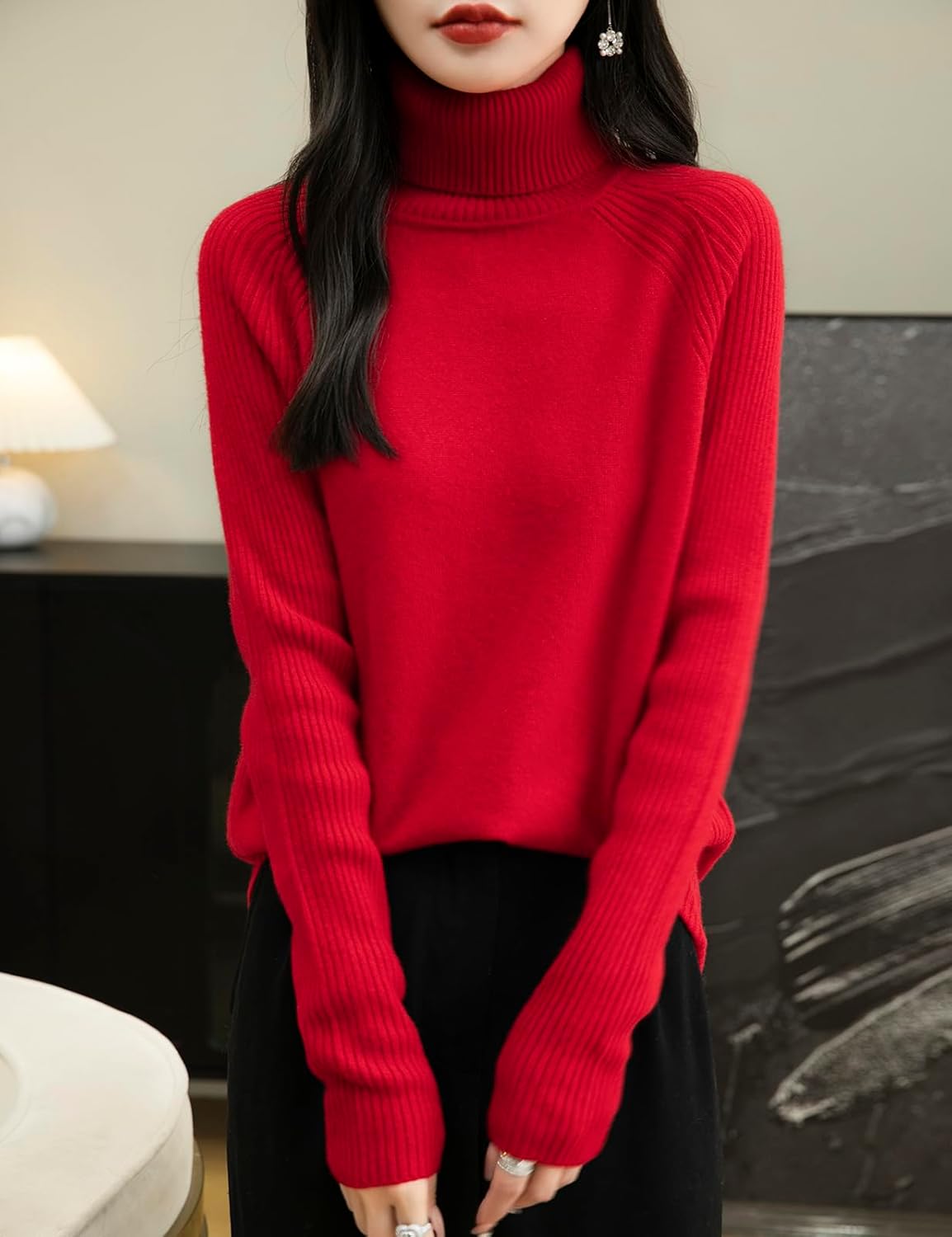 Chanyarn Women's Turtleneck 100% Merino Wool Sweater 2025 Fall Winter Classic Warm Soft Raglan Long Sleeve Knit Sweater