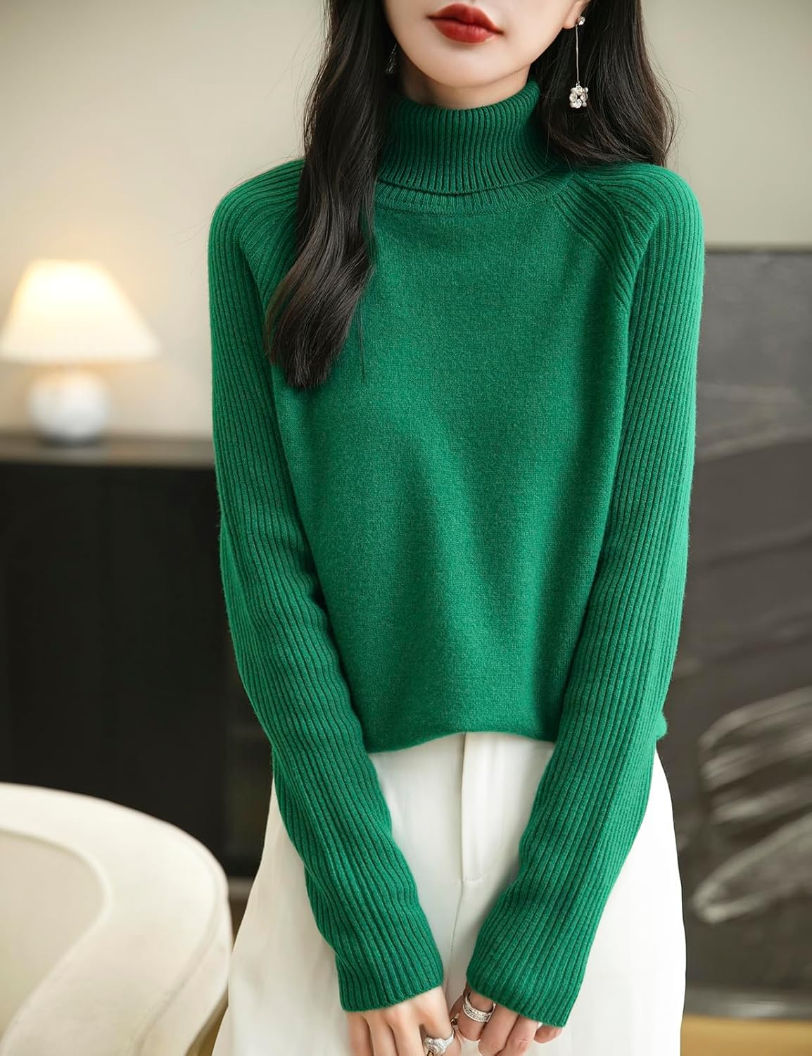 Chanyarn Women's Turtleneck 100% Merino Wool Sweater 2025 Fall Winter Classic Warm Soft Raglan Long Sleeve Knit Sweater
