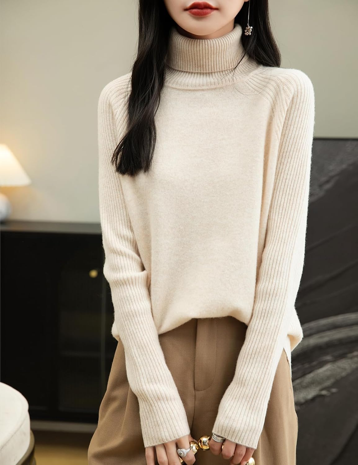 Chanyarn Women's Turtleneck 100% Merino Wool Sweater 2025 Fall Winter Classic Warm Soft Raglan Long Sleeve Knit Sweater