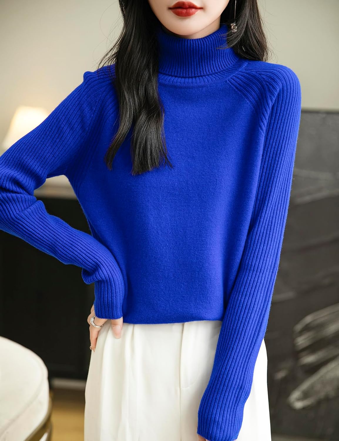 Chanyarn Women's Turtleneck 100% Merino Wool Sweater 2025 Fall Winter Classic Warm Soft Raglan Long Sleeve Knit Sweater