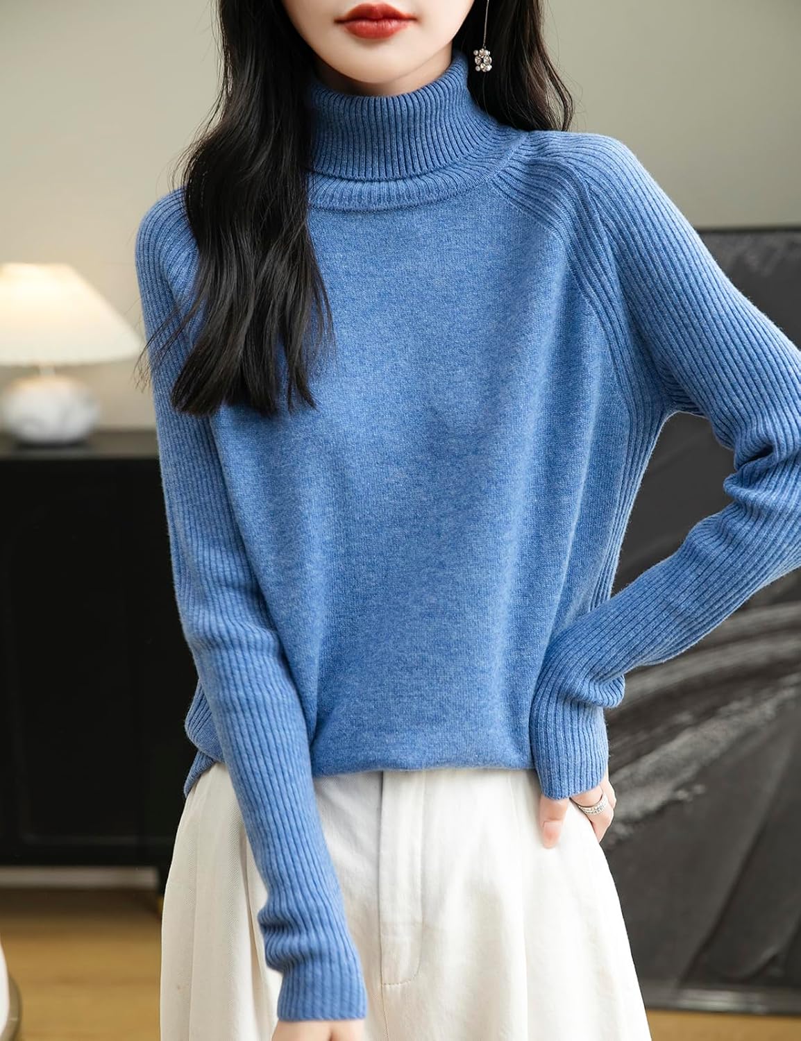 Chanyarn Women's Turtleneck 100% Merino Wool Sweater 2025 Fall Winter Classic Warm Soft Raglan Long Sleeve Knit Sweater