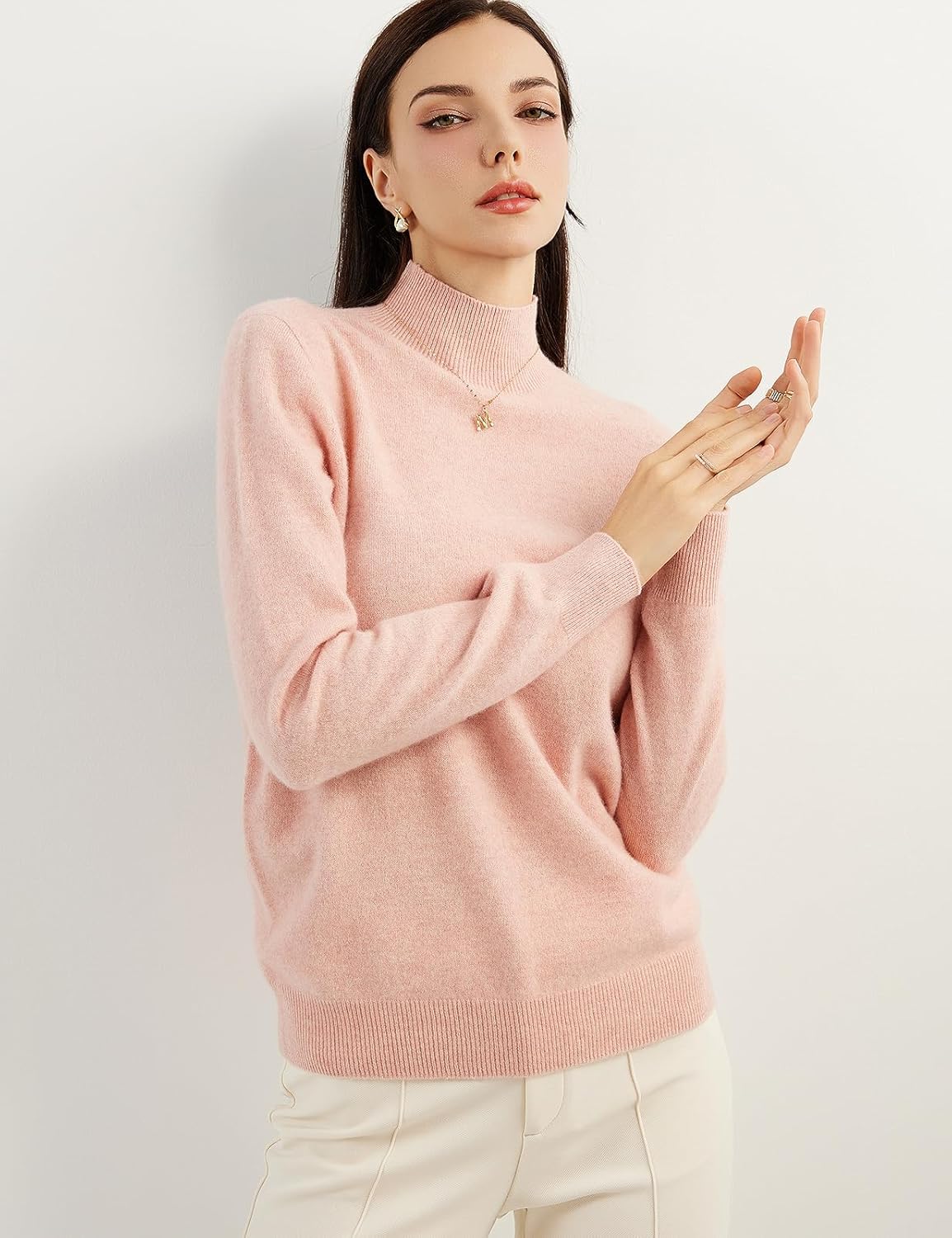 100% Pure Cashmere Women's Sweater Mock Neck Long Sleeve Warm Soft 2025 Fall Winter Knit Pullover
