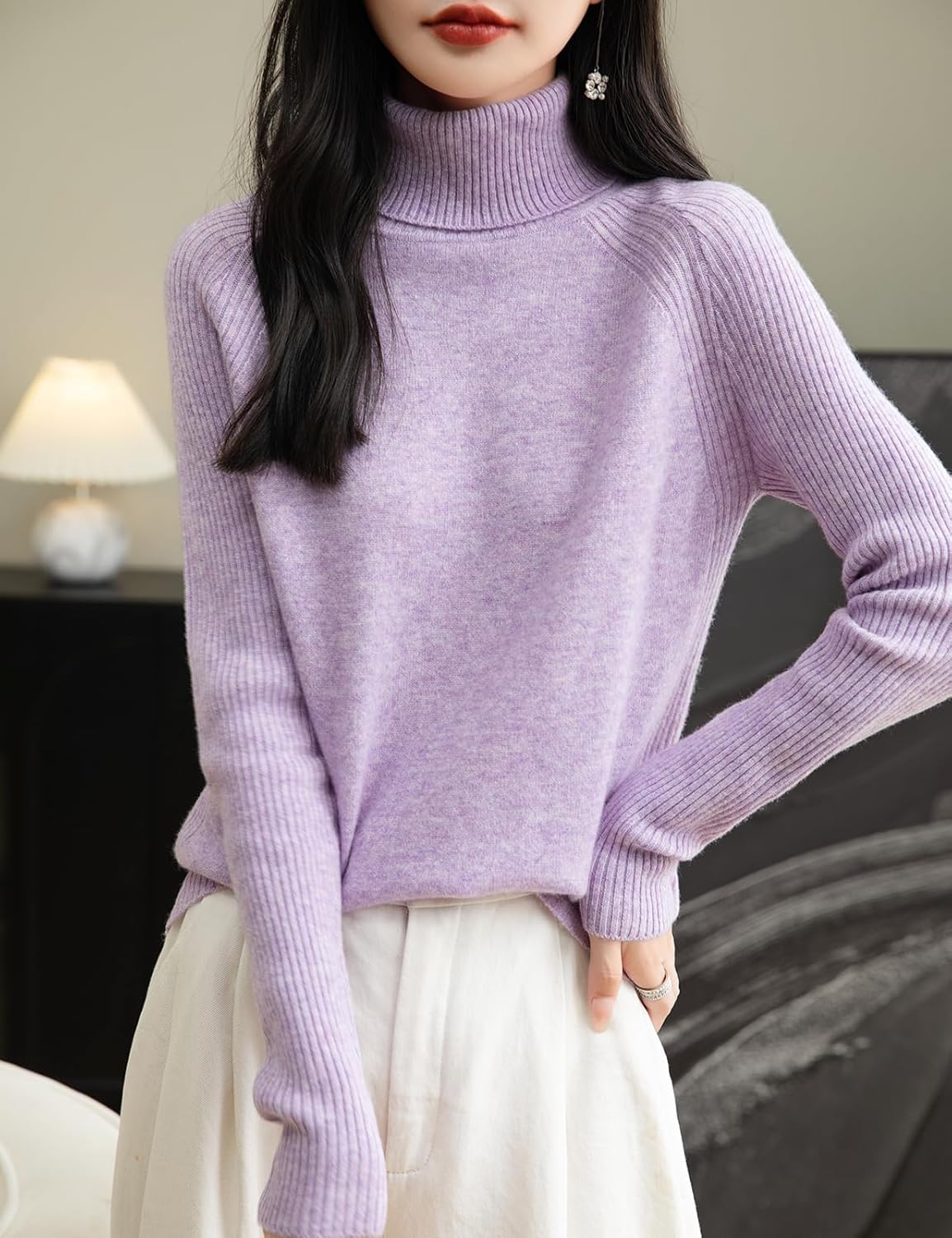 Chanyarn Women's Turtleneck 100% Merino Wool Sweater 2025 Fall Winter Classic Warm Soft Raglan Long Sleeve Knit Sweater